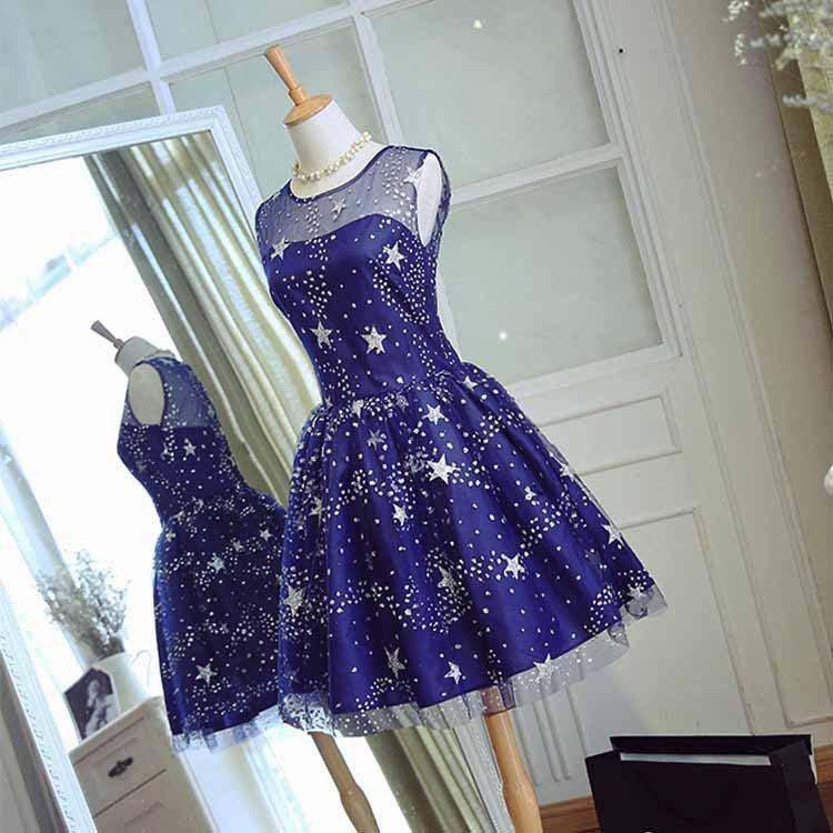 Robe de soirée Weitese en tulle sans manches, robe de bal courte avec étoiles